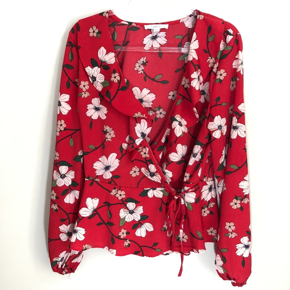 Lydelle Red Floral Wrap Top XXL